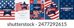 4th of July. US Independence Day. Vector illustration of American flag, star, objects, Statue of Liberty, symbol, sign, ribbon icon for greeting card, poster, banner, background or invitation.  