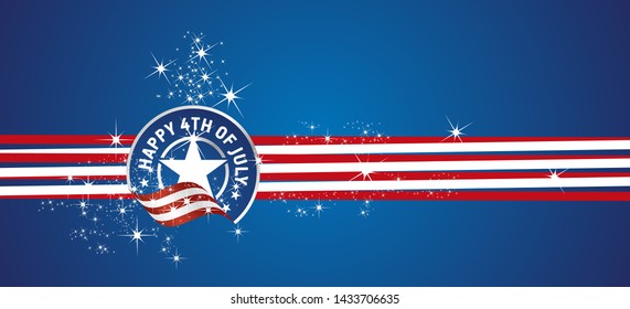 4th of july USA abstract flag line design firework stars blue vector banner