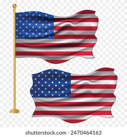 4th july of usa America independence day with American national fabric flag waving png clipart transparent background set