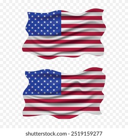 4 de julio de USA Día de la independencia de Estados Unidos con bandera de tela nacional estadounidense ondeando png Clipart fondo transparente conjunto
de dos