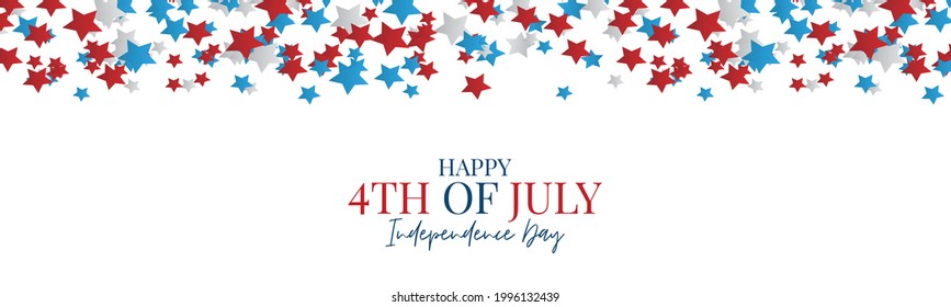 4th of July. USA banner background or header. United States of America Independence Day. American national patriotic holiday design with lettering. Vector illustration.