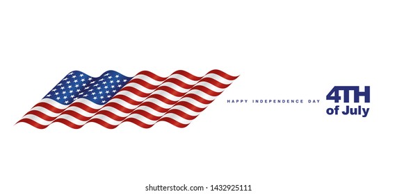 4th July USA elegant waving flag banner template isolated white background