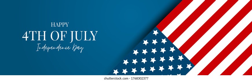 4th of July USA flag banner or header. United States of America Independence Day holiday design with lettering. Vector illustration.