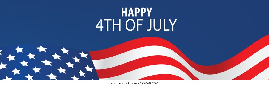 4th of July. USA flag banner or header. United States of America Independence Day. American national patriotic holiday design with lettering. Vector illustration.