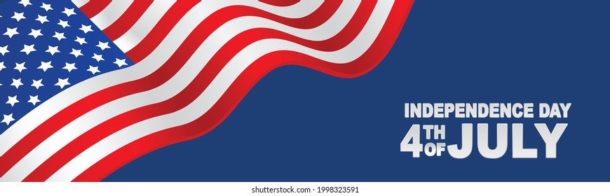 4th of July. USA flag banner or header. United States of America Independence Day. American national patriotic holiday design with lettering. Vector illustration.
