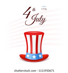 4th of July with USA flag, Independence Day Banner. Fourth of July felicitation classic postcard. USA Happy Independence day greeting card. Vector illustration. EPS 10