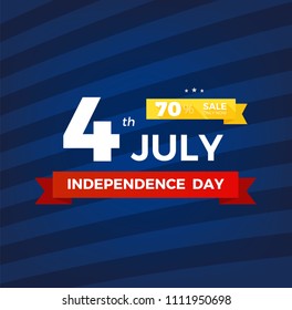 4th of July with USA flag, Independence Day Banner. Fourth of July felicitation classic postcard. USA Happy Independence day greeting card. Vector illustration. EPS 10