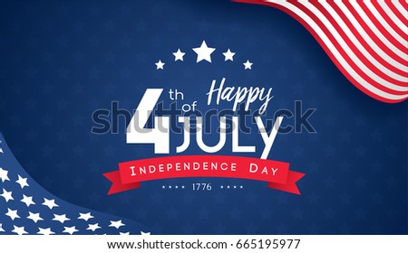 4th of July with USA flag, Independence Day Banner Vector illustration.