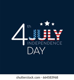 4th of July with USA flag inside word " JULY ", Independence Day Vector illustration.