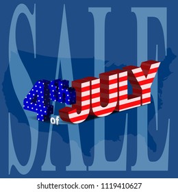 4th of July with USA Flag Pattern on the 3Ds Alphabets. For Sale Promotion Illustration.