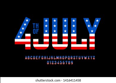 4th of July USA flag style font design, alphabet letters and numbers vector illustration