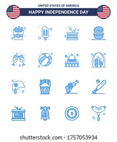 4th July USA Happy Independence Day Icon Symbols Group of 16 Modern Blues of wine glass; beer; holiday; usa; eat Editable USA Day Vector Design Elements