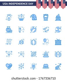 4th July USA Happy Independence Day Icon Symbols Group of 25 Modern Blues of flag; usa; animal; food; frise Editable USA Day Vector Design Elements