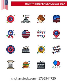 4th July USA Happy Independence Day Icon Symbols Group of 16 Modern Flat Filled Lines of sign; police; cowboy; badge; usa Editable USA Day Vector Design Elements