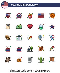 4th July USA Happy Independence Day Icon Symbols Group of 25 Modern Flat Filled Lines of sports; basketball; fast; usa; country Editable USA Day Vector Design Elements