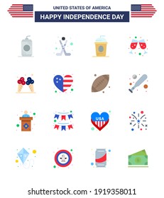 4th July USA Happy Independence Day Icon Symbols Group of 16 Modern Flats of ice; wine glass; cake; wine; independece Editable USA Day Vector Design Elements
