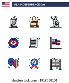 4th July USA Happy Independence Day Icon Symbols Group of 9 Modern Flat Filled Lines of text; usa; landmarks; star; usa Editable USA Day Vector Design Elements