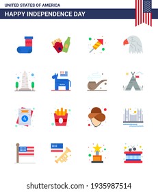 4th July USA Happy Independence Day Icon Symbols Group of 16 Modern Flats of sight; landmark; religion; usa; bird Editable USA Day Vector Design Elements