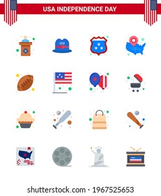 4th July USA Happy Independence Day Icon Symbols Group of 16 Modern Flats of rugby; location pin; security; wisconsin; states Editable USA Day Vector Design Elements