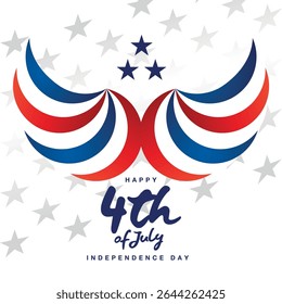 4 de julho EUA Feliz Dia da Independência. USA cor em forma de abstrato abstrato asas águia símbolo com estrelas e manuscrito tipografia caligrafia no fundo branco