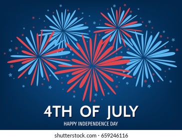 4th of July,  USA  happy   Independence  Day background  with  fireworks    in  American  national  flag  colors. Vector template  for  sale  banner, ad,  flyer, party invitation  design.