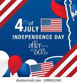 4th Of July USA Independence Day Sale Promotion Background,Poster,Banner,social Media,Marketing Template Design.