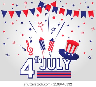 4th of July. USA Independence Day. Congratulatory inscription and holiday attributes.