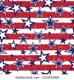 4th of July, USA Independence Day . Seamless abstract pattern, Vector background for poster, invitation, card, banner, party, theme, flyer