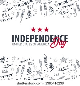 4th of July. USA independence day celebration banner. Hand draw doodle background. Vector illustration