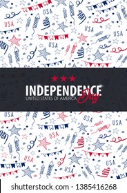 4th of July. USA independence day celebration banner. Hand draw doodle background. Vector illustration