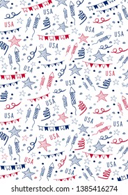 4th of July. USA independence day celebration banner. Hand draw doodle pattern. Vector illustration