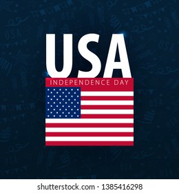 4th of July. USA independence day celebration banner. Hand draw doodle background. Vector illustration