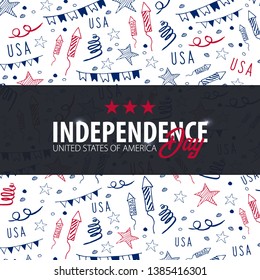 4th of July. USA independence day celebration banner. Hand draw doodle background. Vector illustration