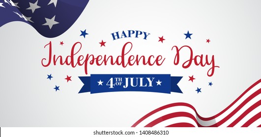 4th july. USA independence day. Vector banner with american flag. Patriotic illustration