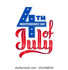 4th of July. USA Independence day. Red and blue vector lettering isolated on white background