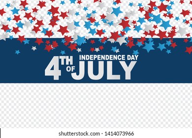 4th of July USA Independence Day celebration. Vector background with bunting, confetti, and ribbons .