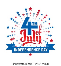 4th of July. USA Independence day. Red and blue vector lettering isolated on white background