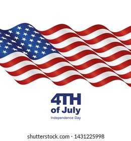 4th of July USA Independence Day waving flag white background