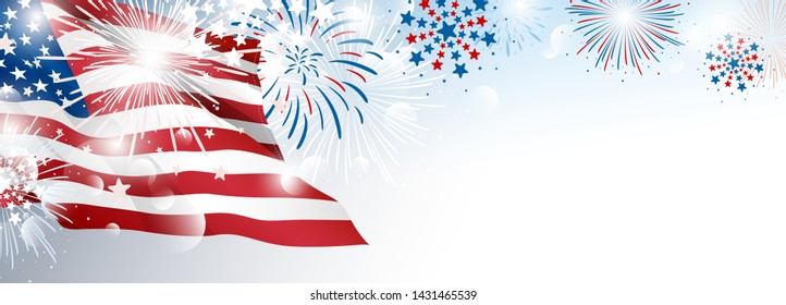 4th Of July USA Independence Day Banner Background Design Of American Flag With Fireworks Vector Illustration