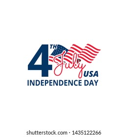 4th of July. USA Independence day vector template background banner. Red and blue vector lettering with american flag.