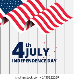 4th of July. USA Independence day vector template background banner. Red and blue vector lettering with american flag.