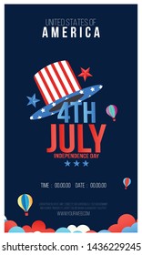 4th of July. USA Independence day. Red and blue vector lettering, Creative Invitation Flyer decorated for 4th of July, American Independence Day Party celebration.