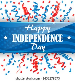 4th of July, USA Independence Day sign with confetti and streamers, vector illustration - Vector