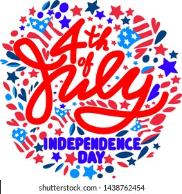 4th of July. USA Independence day. Red and blue vector lettering
