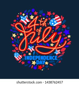 4th of July. USA Independence day. Red and blue vector lettering