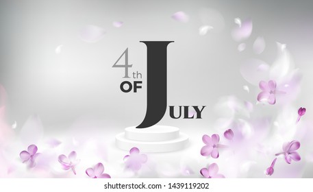 4th of July USA Independence Day celebration floral background with pink spring flower petals greeting card vector design