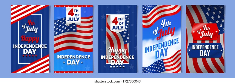 4th of july USA independence day vertical banners design set for social media stories and advertising vector illustration