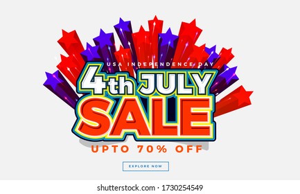 4th of July USA Independence Day Sale Background with rising red and blue star for banner, poster, advertisement, promotion, voucher, brochure, discount, sale, template