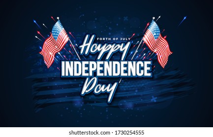 4th of July USA Independence Day Vector Background with American flag and fire works for banner, poster, advertisement, promotion, voucher, brochure, discount, sale, template