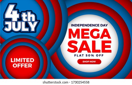 4th of July USA Independence Day Mega Sale Background with American Color Circle for banner, poster, advertisement, promotion, voucher, brochure, discount, sale, template etc.